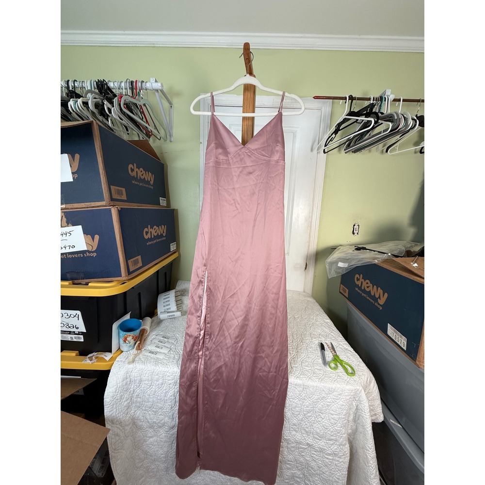 Naked Wardrobe Mauve Pink Satin Maxi Dress Side Slit NW-D3528-AA Size M